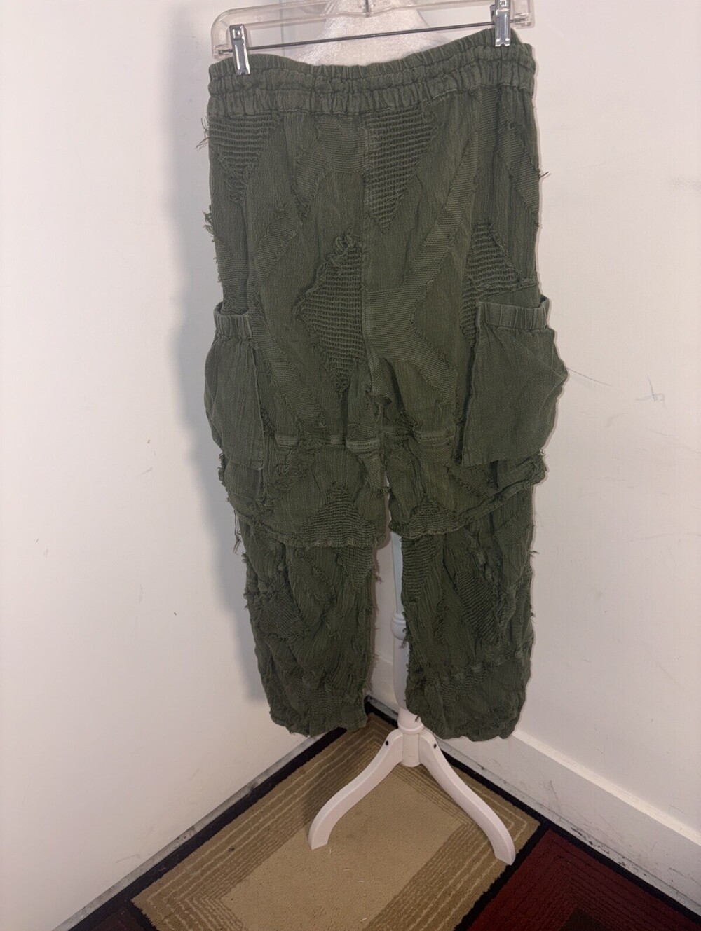 Olive Green Distressed Cargo Wide-Leg Pants - Picture 11 of 14